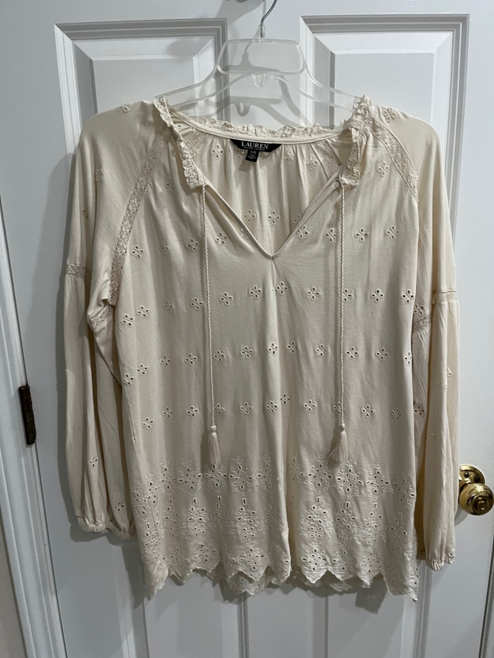 Lauren Ralph Lauren Cream Eyelet Tunic with Lace Trim